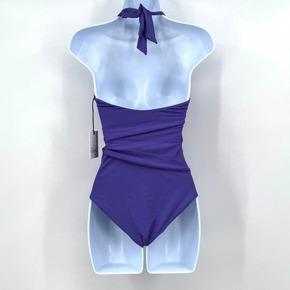ONIA Elena One Piece Swimsuit Womens Small Purple Halter Wrap Waist Tie NEW - Picture 5 of 13